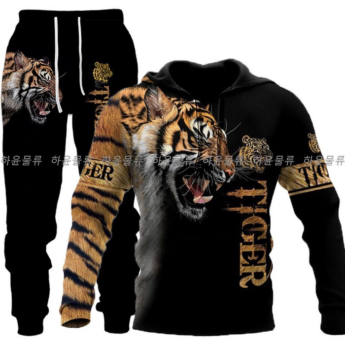 남성 트레이닝 세트 Tiger 3D Printed Mens 운동복 Hoodies 가을 겨울 대표 이미지 - 트레이닝복 셋업 추천