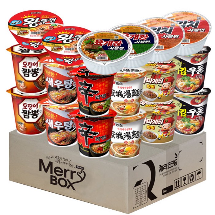 소컵라면18개세트(신라면2+새우탕2+튀김우동2+짜파게티2+오징어짬뽕2+안성탕면2+미니왕뚜껑2+육개장사발면2+김치사발면2), 1세트 대표 이미지 - 오징어 짬뽕 추천