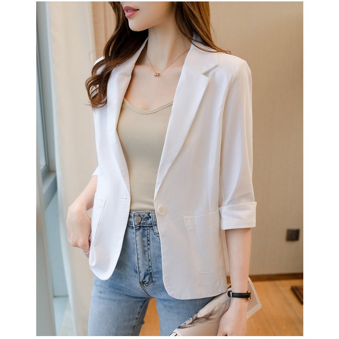 DFMEI 봄여름 신상품 패션 여성복류 Casual suit여성 시폰 작은 정장 재킷 가을 새로운 스타일 느슨한 태양 증거 의류 중간 길이 카디건 영국 정장 대표 이미지 - 봄여름 바람막이 추천