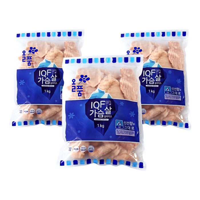 올품IQF 닭가슴살 슬라이스 3kg, 1kg, 3개 대표 이미지 - 닭가슴살 슬라이스 추천