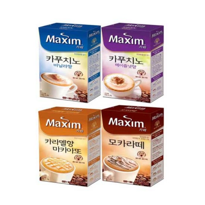 맥심 카페 카푸치노바닐라향+카푸치노헤이즐넛향+카라멜향마키아또+모카라떼, 40개, 1세트 대표 이미지 - 바닐라라떼 추천
