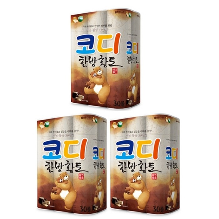 코디 한방황토 천연펄프 3겹 롤화장지 25 m, 30롤, 3팩 대표 이미지 - 황토 휴지 추천