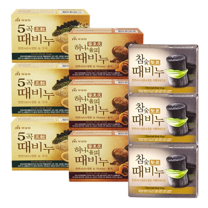 무궁화 5곡때비누100g 3개 + 허니율피때비누100g 3개 + 참숯때비누100g 3개, 1개 대표 이미지 - 때비누 추천