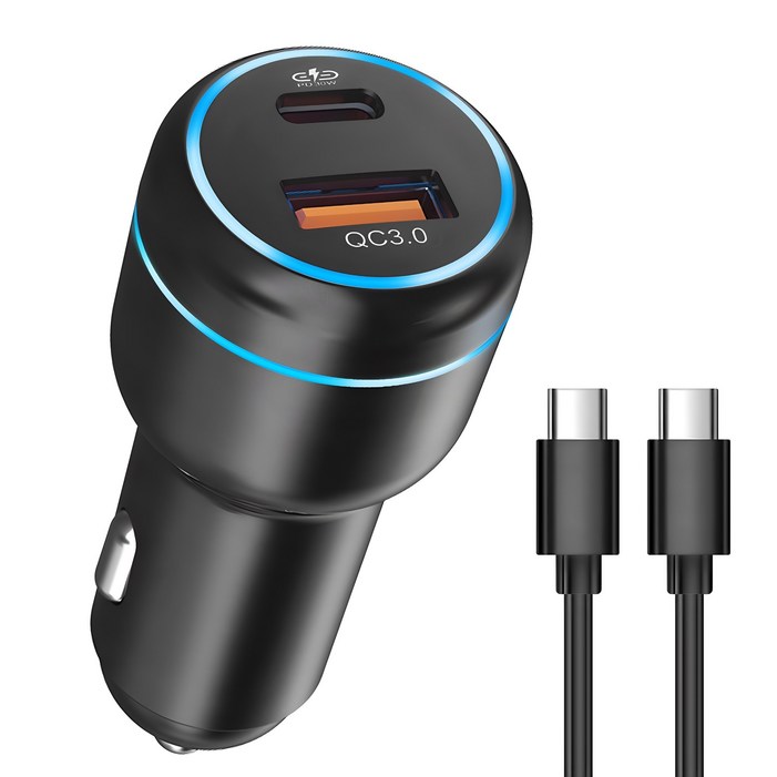 홈플래닛 PD 3.0 48W 2포트 차량용 시거잭 고속 충전기  C to C 충전케이블 세트