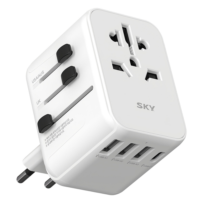 SKY 필 17W 여행용 올인원 해외 멀티플러그 4포트 어댑터 유선충전기, 화이트, 1개 SKY 필 17W 여행용 올인원 해외 멀티플러그 4포트 어댑터 유선충전기, 화이트, 1개