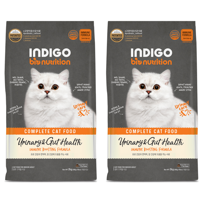INDIGO 전연령 고양이 바이오뉴트리션 면역앤 기능성 사료, 유리너리장건강, 2kg, 2개