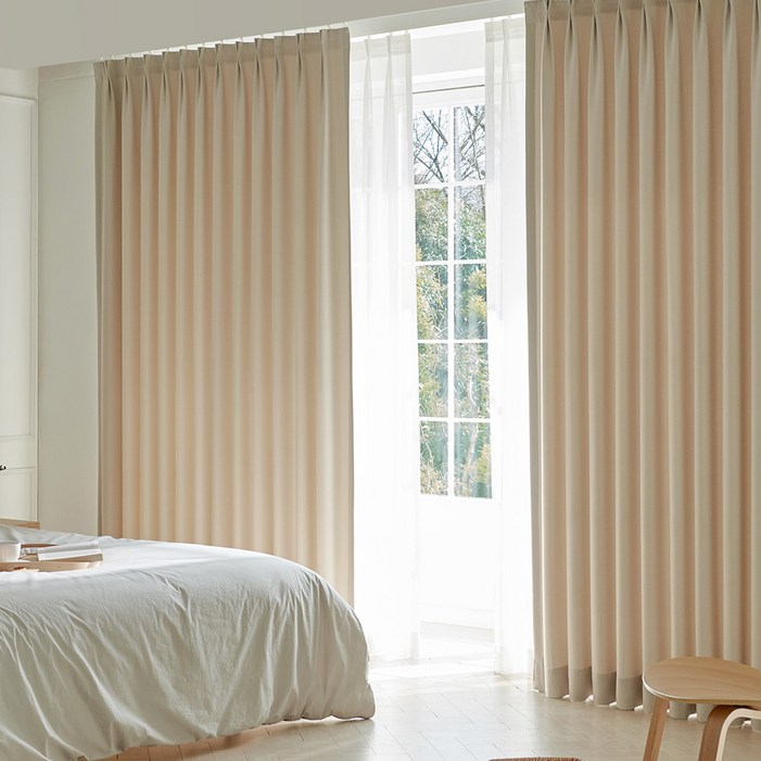 홈인홈 이지워시 높이조절 뉴린넨 사계절 암막 나비주름 커튼 2p 세트