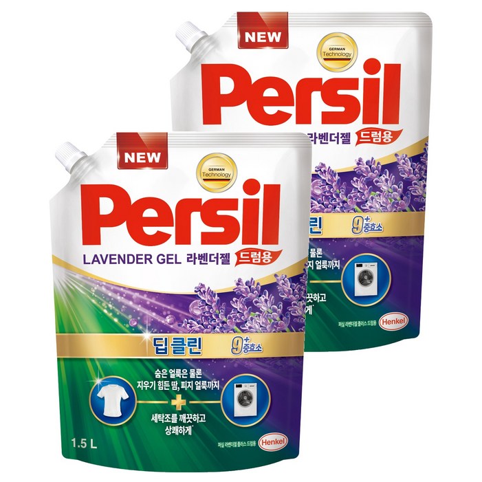 퍼실 딥클린 라벤더젤 플러스 드럼용 액상세제 라벤더 코튼향 리필, 1.5L, 1개입, 2개