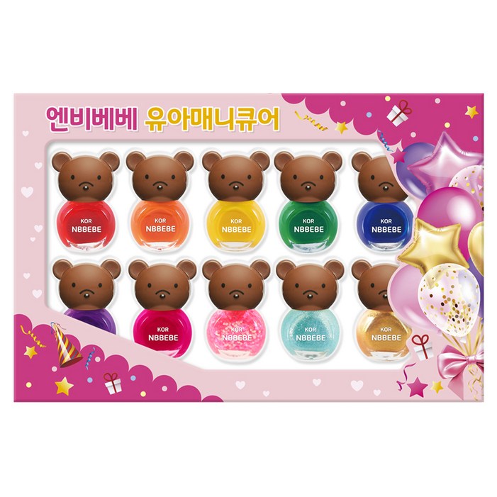 엔비베베 비비드 곰돌이 어린이 매니큐어 10종 세트, 혼합색상, 1개