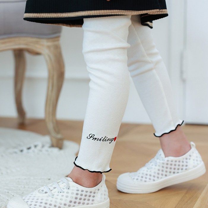 여아용 하트자수 골지 주니어 레깅스