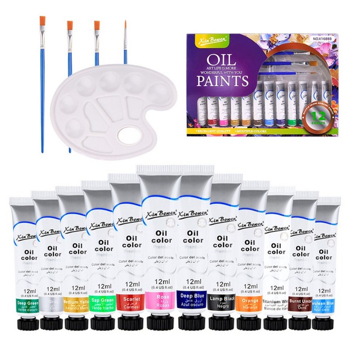 신보웬 오일페인트 유화물감 12ml x 12p + 팔레트 + 붓 세트