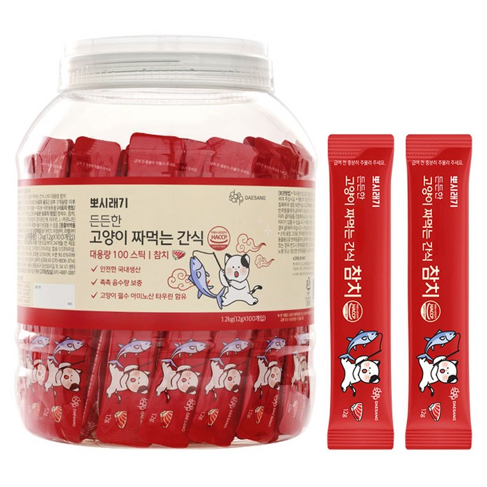 뽀시래기 고양이 든든한 짜먹는 간식 대용량, 참치, 12g, 100개