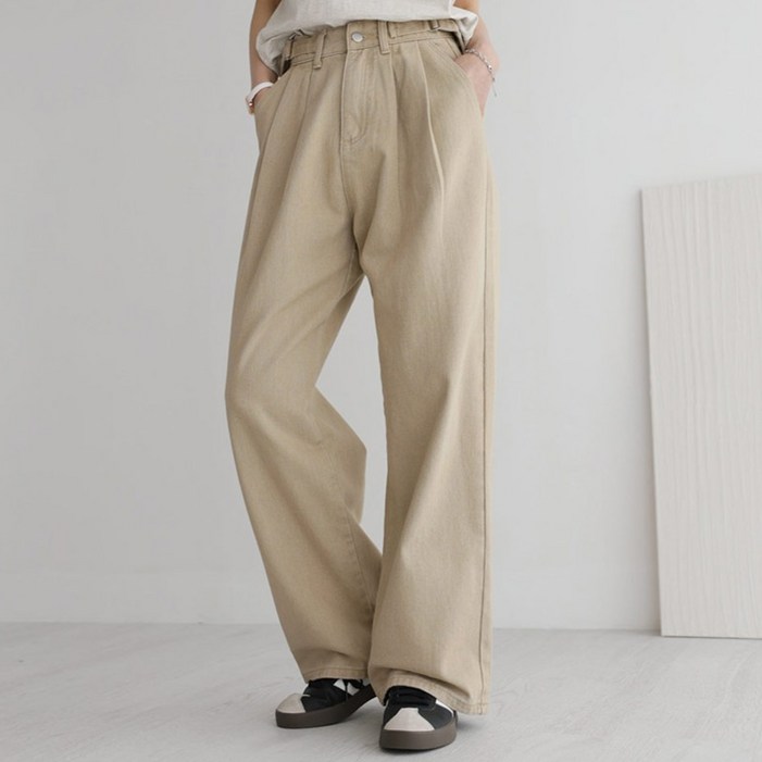 앤드스타일 여성용 숏기본롱 기장 딱맞진 7탄 투핀턱 코튼 와이드 팬츠 264382