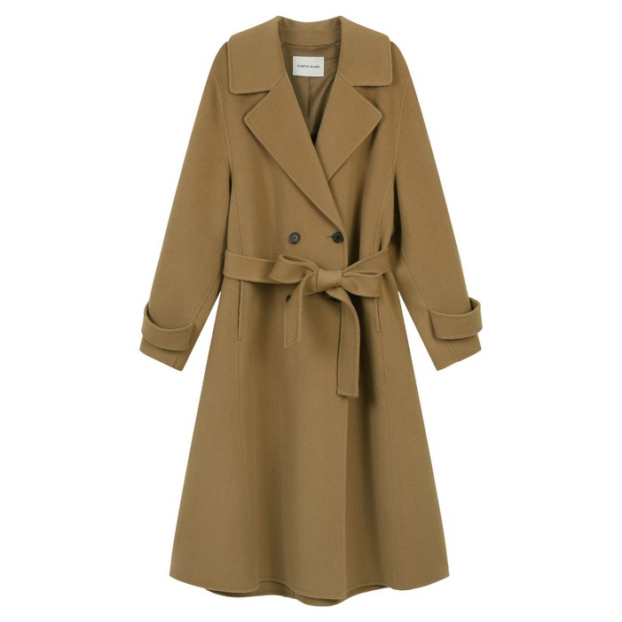 플라스틱아일랜드 여성용 울100 더블 버튼 핸드메이드 코트 PR4TC582