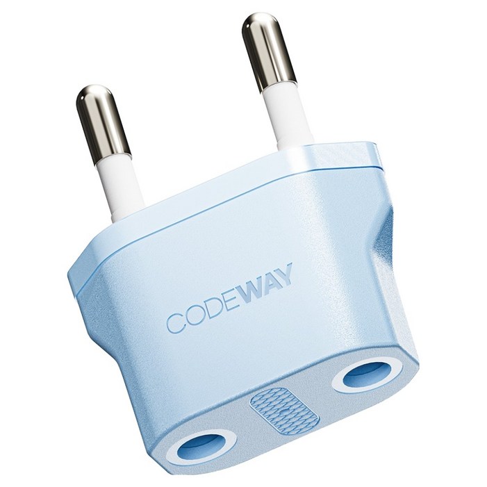 코드웨이 돼지코 220V 변환 유럽형 플러그 여행용 어댑터 블루 35x43mm