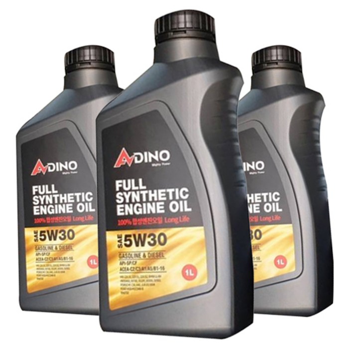 아디노 벨퍼포먼스 롱라이프 가솔린 디젤 엔진오일, 3개, 5w30, 1L