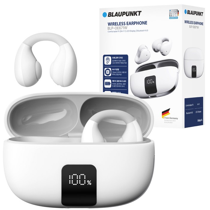 블라우풍트 오픈픽 클립 Ai ENC 이어커프 오픈형 블루투스 이어폰, BLPOE671, 화이트