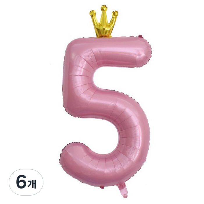 이자벨홈 생일파티 왕관 숫자 풍선 5 초대형, 핑크, 6개