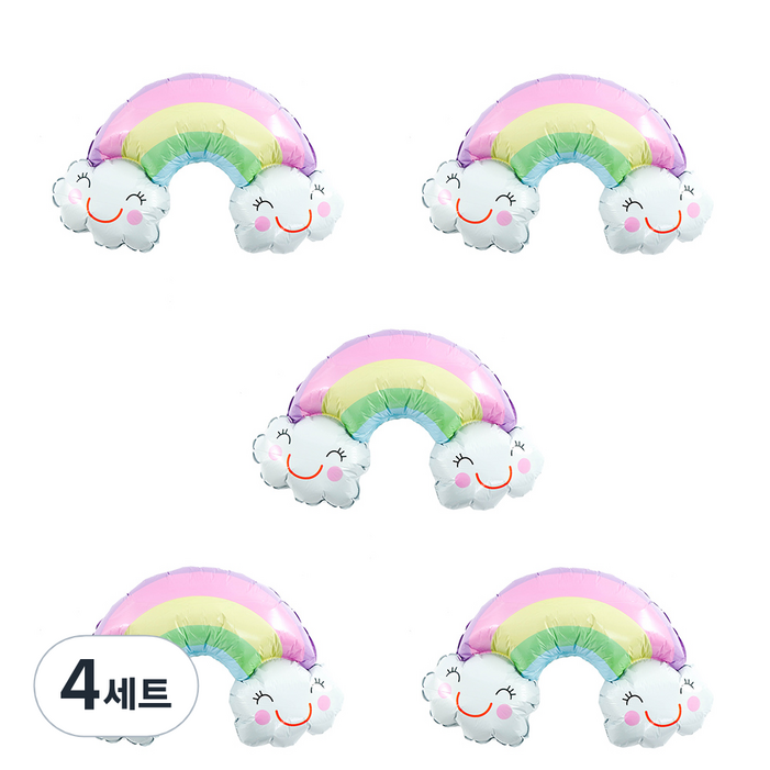 파티쇼 슈퍼쉐잎은박풍선 5p  글루닷 풍선스티커 100p, 무지개구름, 4세트