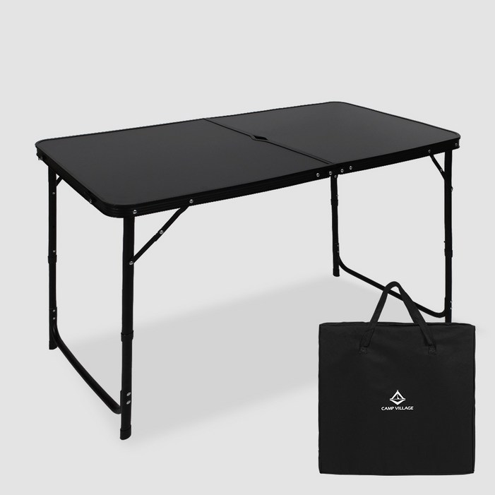 캠프빌리지 3단 높이조절 폴딩 캠핑 테이블, 블랙