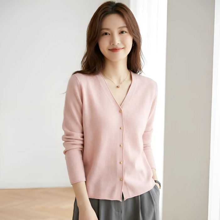 구디프 여성용 코지 V넥 데일리 여리여리핏 기본 니트 긴팔 가디건