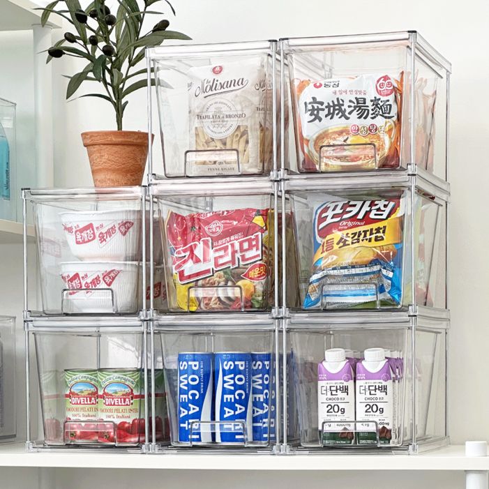 데미무드 커넥트 적층식 팬트리 정리함 세트, 투명, 1세트