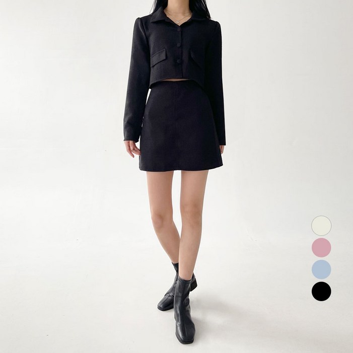 플랜데이 여성용 트위드 크롭 자켓  미니 스커트 투피스 세트