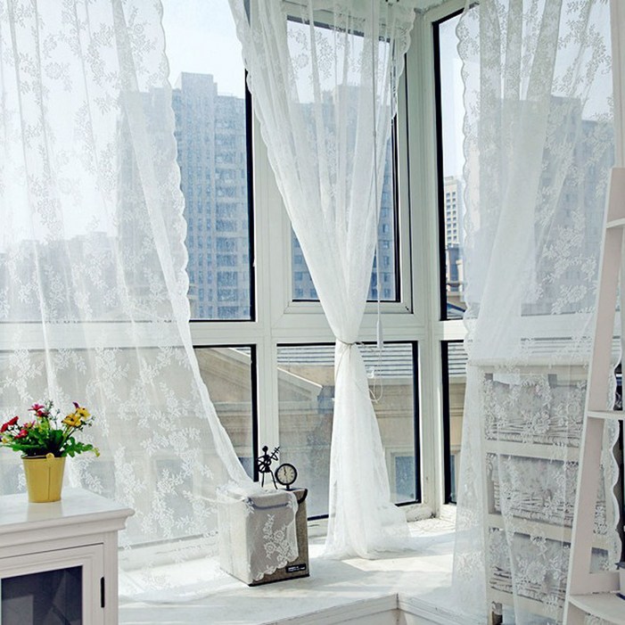 유스몰 자수 레이스 커튼 2장