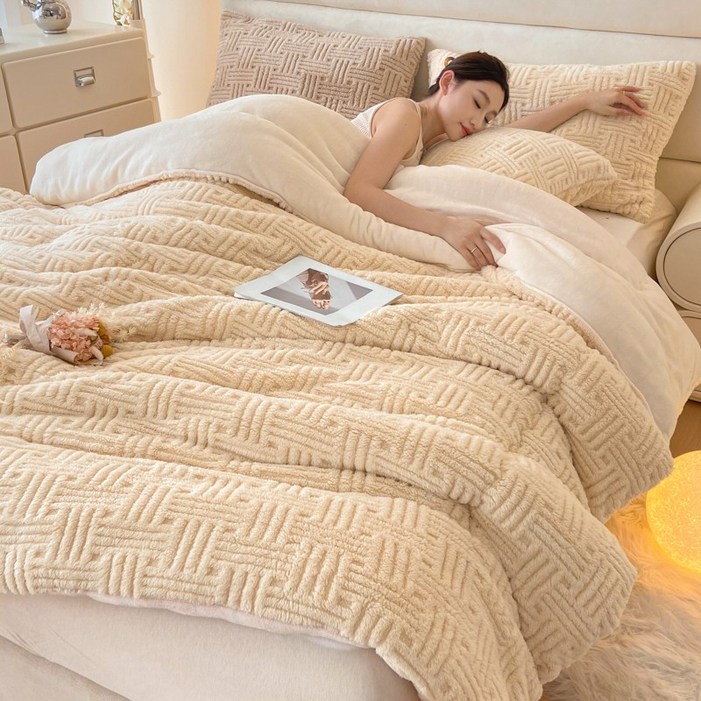Roomxyd 빈티지 대오리 극세사 겨울차렵이불 부드럽고 따뜻한 극세사 밍크이불 겨울 이불