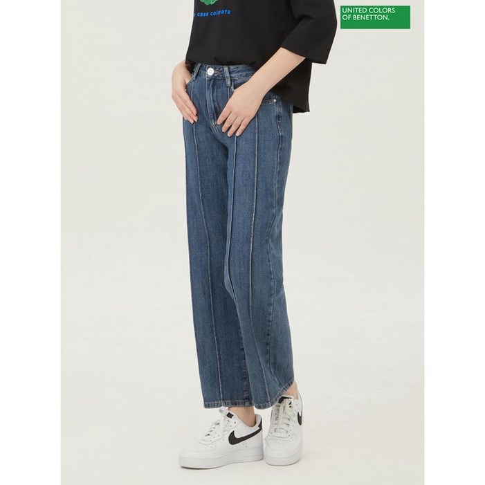 베네통 넌스판 절개 통일자 데님 팬츠 BADP18341 IN