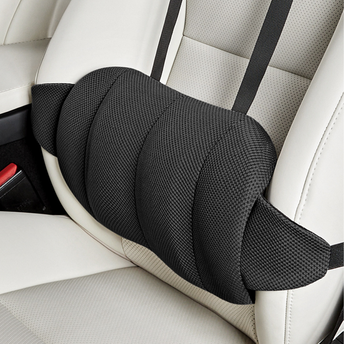 오레브 바른자세 수직조절 가능한 초고밀도 메모리폼 차량용 허리쿠션, 블랙