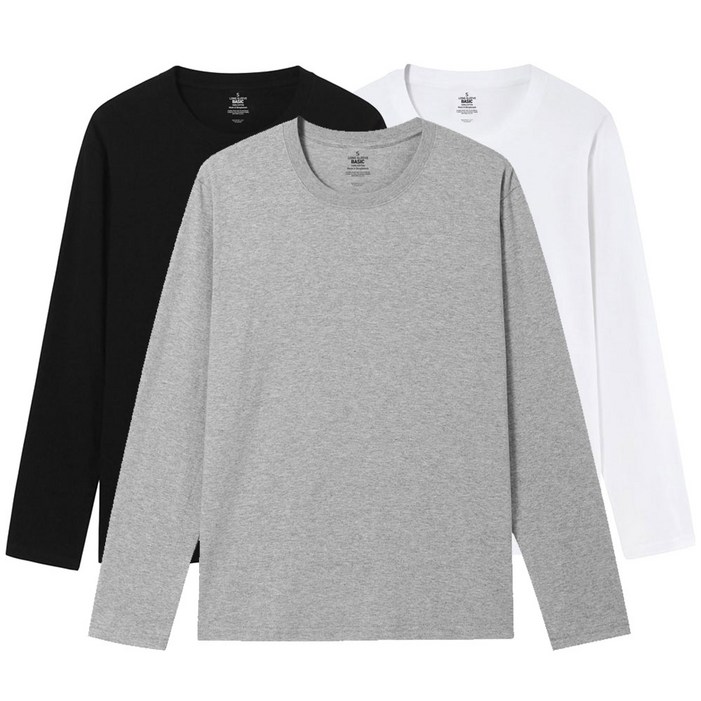 라이프폼 3장1세트 남성 여성 순면100% 무지 라운드 긴팔 무지티 기본티 티셔츠 흰티 면티 긴팔티