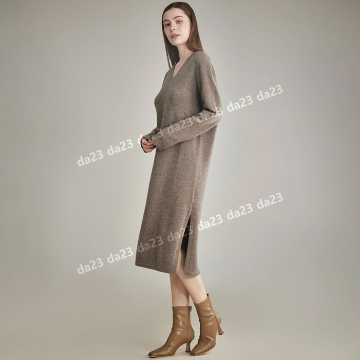 캐시미어 100 후드 니트 원피스  사이드 슬릿 2컬러