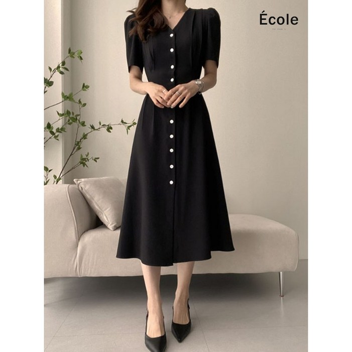 에꼴드파리 줄리앙 블랙 반팔 롱원피스 F45WOB006Z