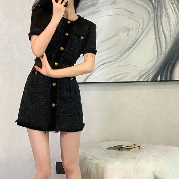 여성미니 원피스트위드 반팔 원피스
