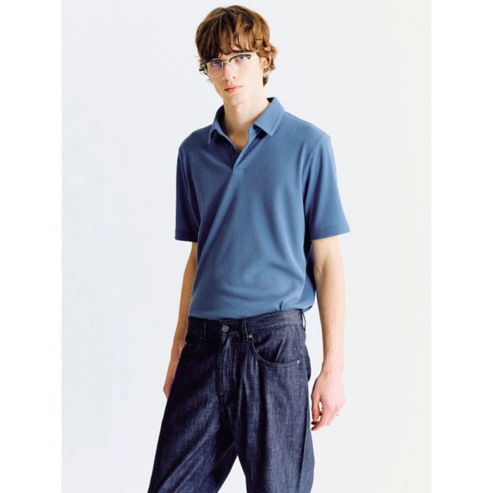 로가디스 폴리 스트레치 반팔 칼라넥 티셔츠 블루 552595