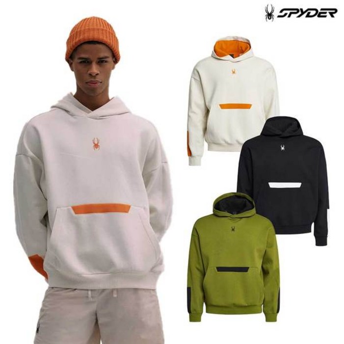 스파이더 본사 남성 컬러 블록 후드 티셔츠 SPIPCNHD302M