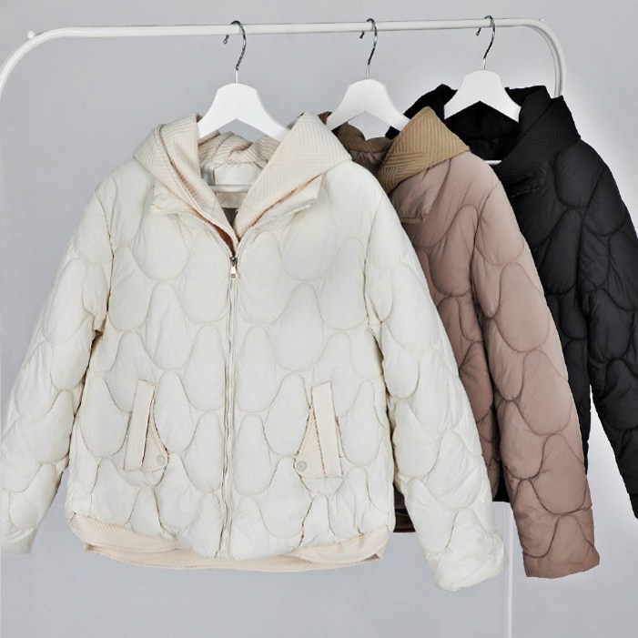 몬스터캐나다 여성 레이어드 후드누빔패딩  물결누빔 두툼한 볼륨감