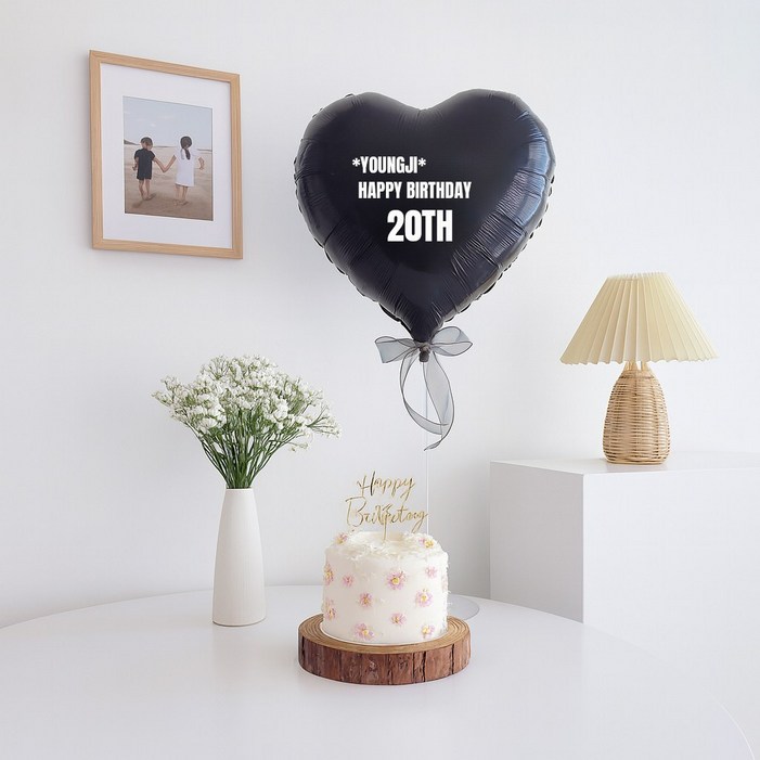 해피제이니 프리레터링 하트풍선 풍선스탠드 파티세트레터링시트지3장 포함, 1세트, 시크블랙하트세트