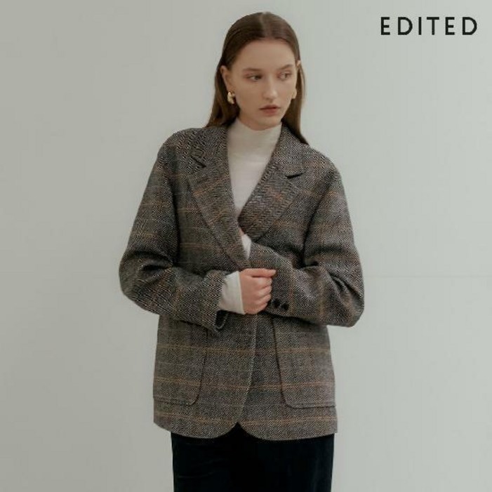 런칭가 99,000원→2만원↓ 에디티드  헤링본 체크 울 혼방 자켓