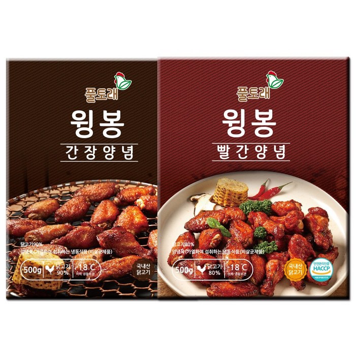 풀토래 매콤 간장 양념윙봉 2팩, 6개, 500g
