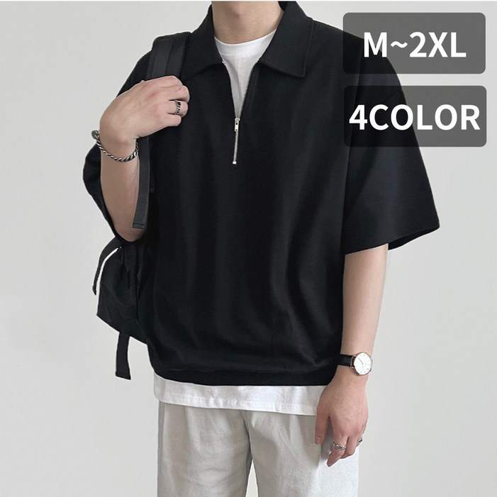 국내제작 무지샵 남자 남성 여름 아노락 반집업 카라 반팔 티셔츠