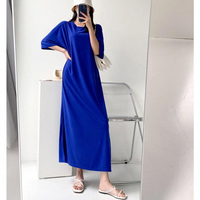 메르시 롱 트임 원피스   시원한 여름 원피스  빅사이즈 롱 만능원피스 박시 루즈핏 등원룩 홈웨어