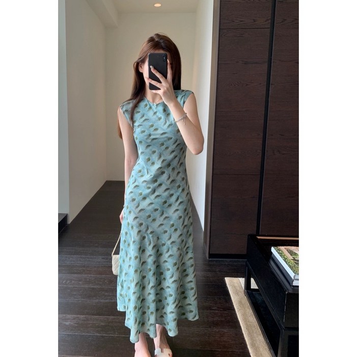 우아한 실크 혼방 프린트 롱스커트 날씬해 보이는 원피스 여름 신상