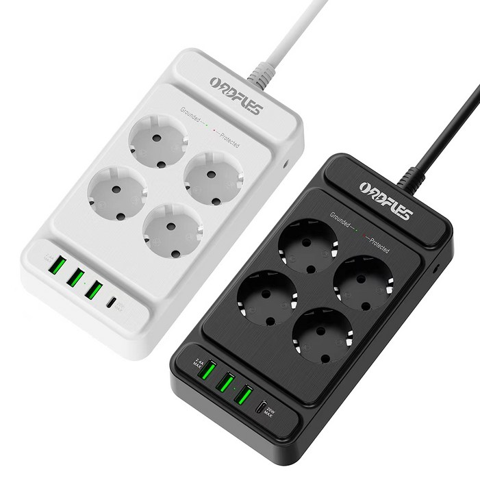 ORDFLES C타입 고속충전 PD20W USB 멀티탭 468구 고용량 4000W 과부하차단 KC인증, 4구  블랙, 1개, 2m