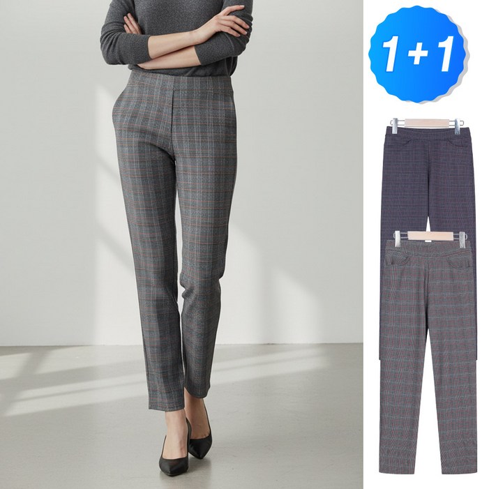 11 여성 신닥스 스판 체크 기본 밴드 팬츠 중년 편한 신축성 빅사이즈 바지 출퇴근 매일