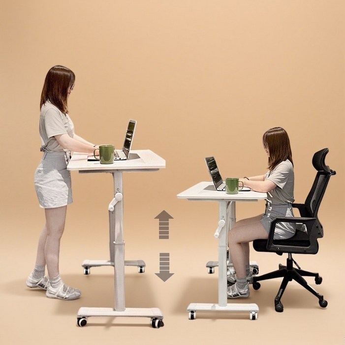 MOOZ 높이 조절 수동 책상 튼튼한 사무용 컴퓨터 테이블 다용도책상, 화이트