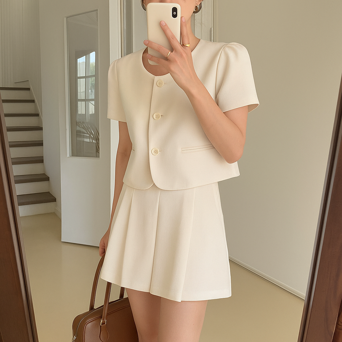 [에이진] 여름 트위드 스커트 셋업 (2colors)