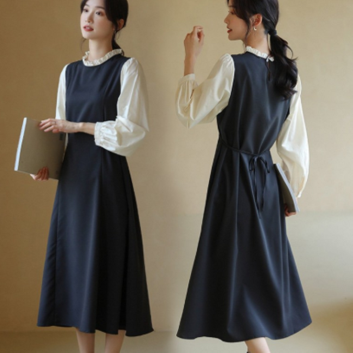 우리마켓 여성 간절기 고급 긴팔 정장원피스 결혼식하객원피스