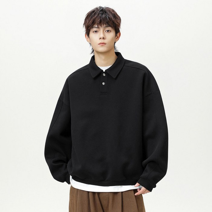 코디코치 버튼카라 긴팔 티셔츠 오버핏 헨리넥 베이직한 무지 포멀 캐주얼 믹스 편한 맨투맨